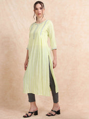 Light Green Rayon Embroidered A-Line Kurti